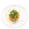 Tartare de saumon à la mangue, gingembre, coriandre fraiche