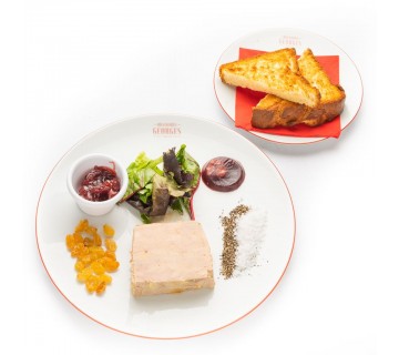 Terrine de Foie gras, confiture d'oignons, gelée au Porto et pain brioché