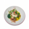 Dos de cabillaud, sauce Vierge et Crevettes grises, salade Pea, purée à l'huile d'olive